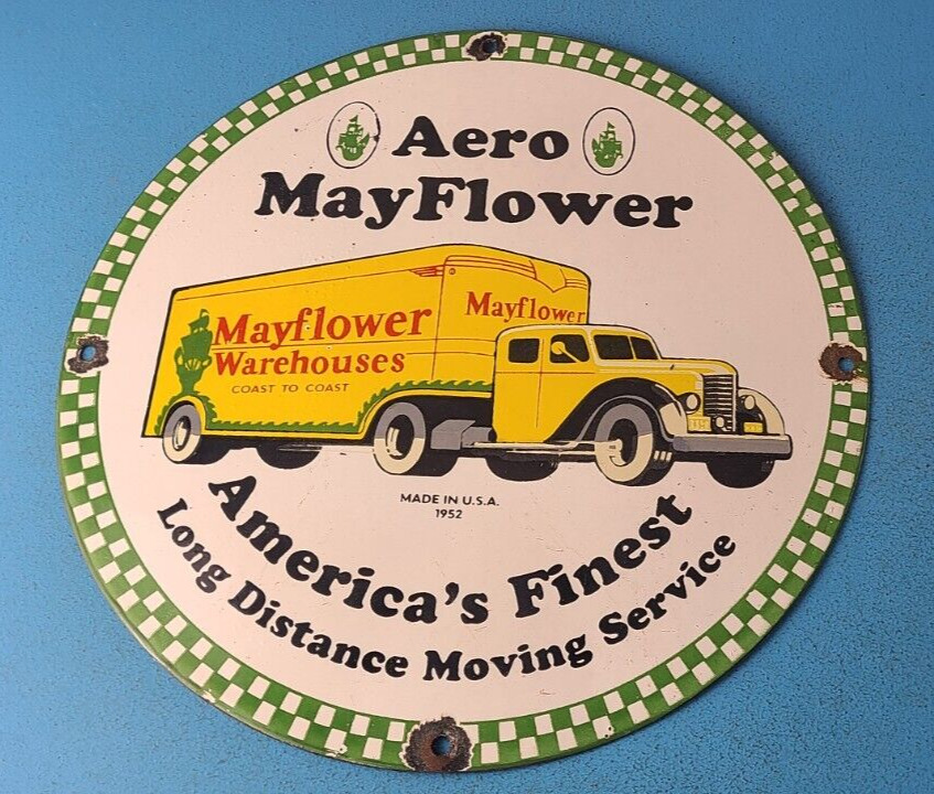 Vintage May Flower Service Sign - Gas Truck Moving Pump Plate Advertising Sign