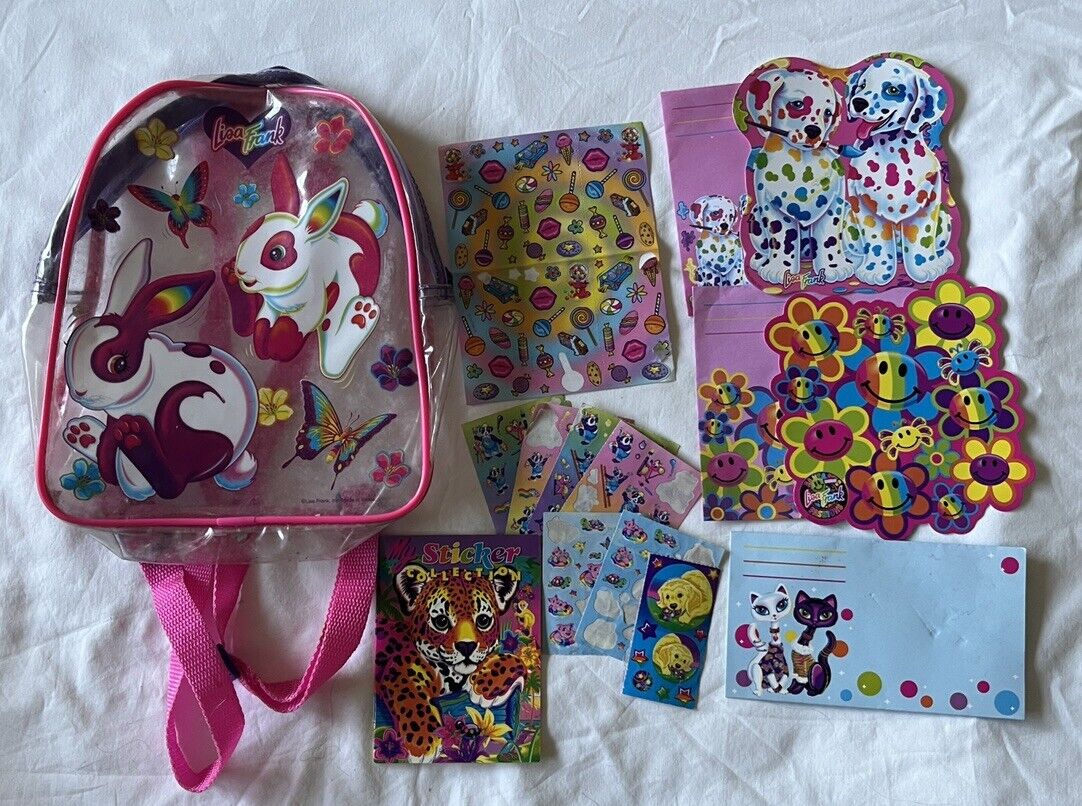 Vintage Lisa Frank Bunny Rabbits Clear Mini Backpack W/ Stickers & Stationary