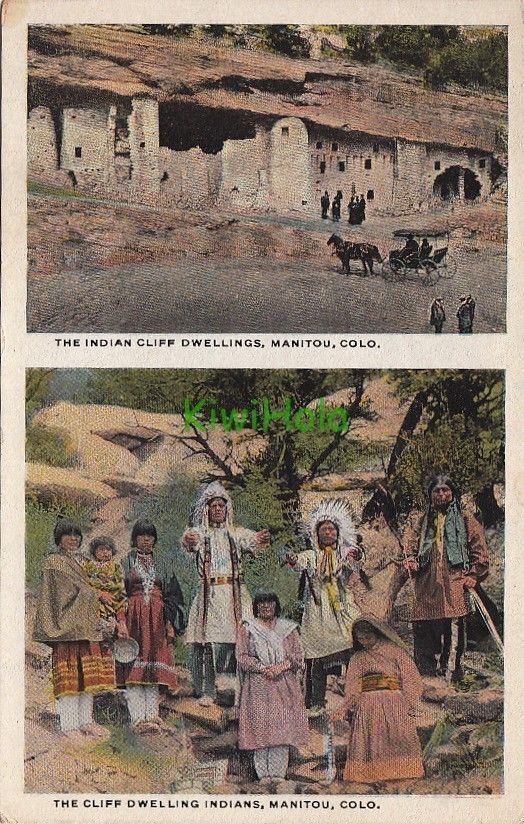 Postcard Native American The Cliff Dwelling Indians Manitou Colorado CO