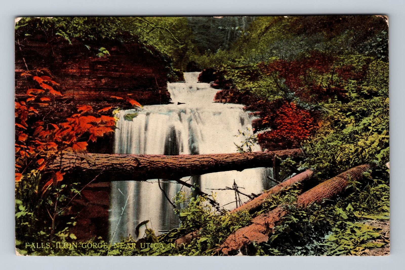 Utica NY-New York, Ilion Gorge Falls, Antique Souvenir Vintage c1913 Postcard