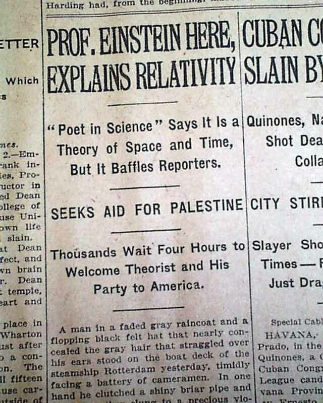 ALBERT EINSTEIN Theory of Relativity Fame 1ST AMERICA VISIT 1921 Old Newspaper