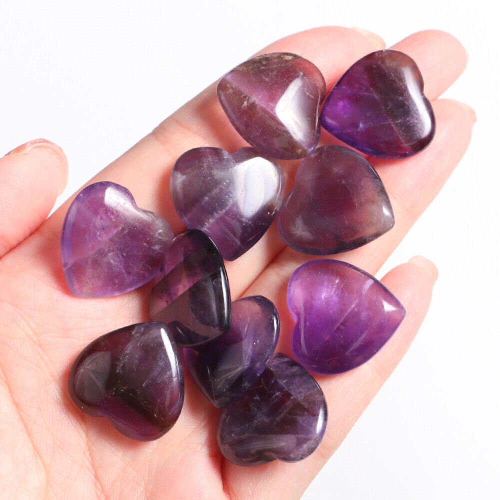 10PCS 20mm Natural Crystal Quartz Carved Heart Shaped Healing Love Gemstone