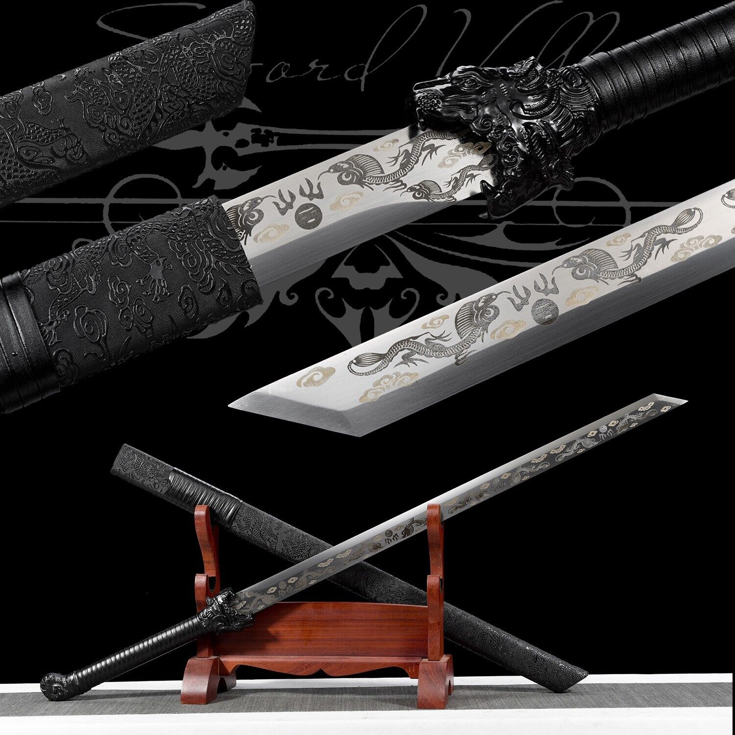 Handmade Katana/Manganese Steel/Collectible Sword/Full Tang/Real/Black tiger