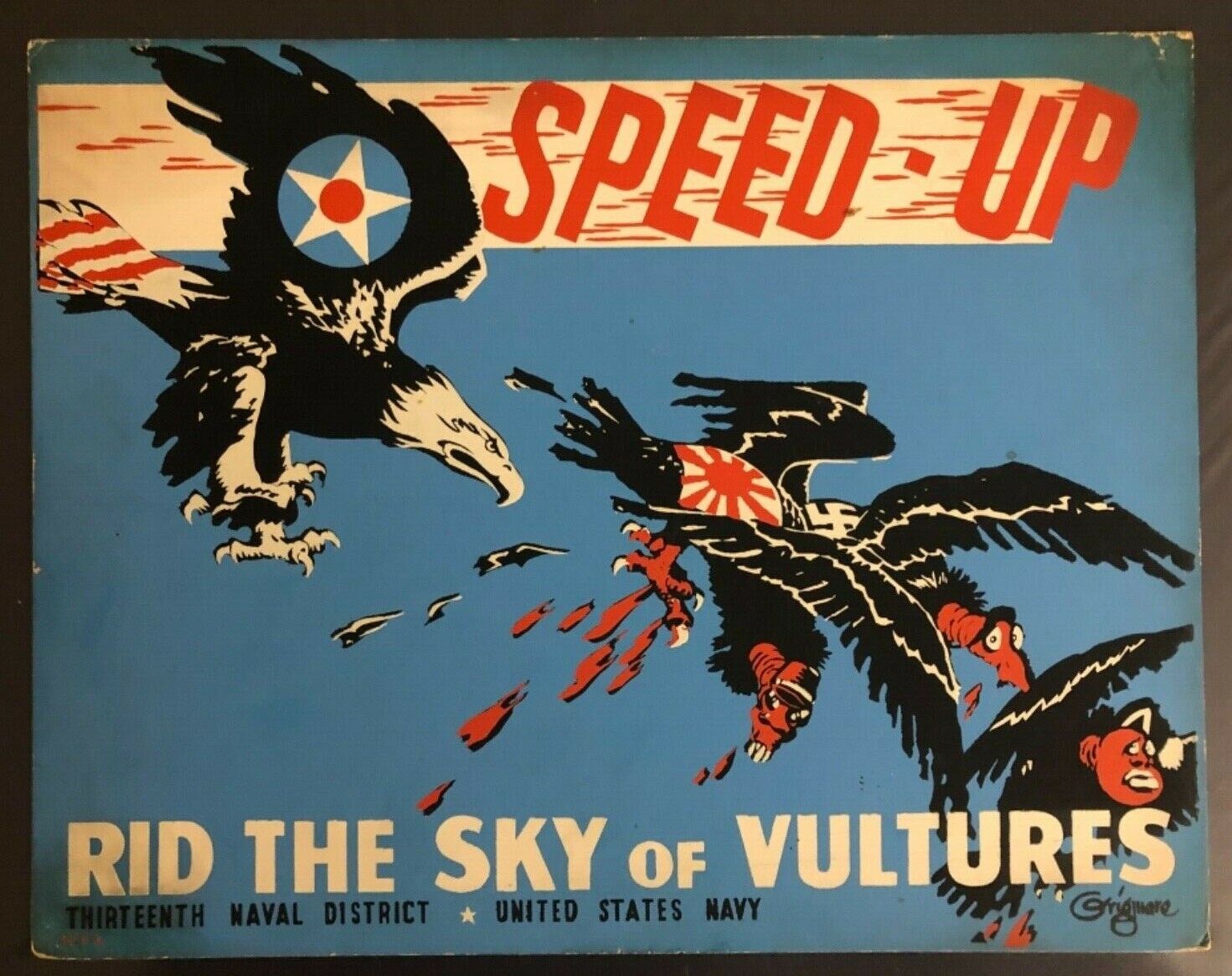 WWII WW2 Original War Poster Navy WPA Speed Up Rid Sky of Vultures Air Service