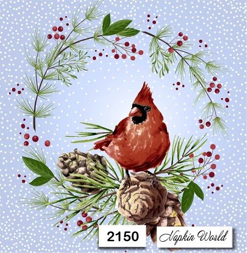 (2150) TWO Paper LUNCHEON Decoupage Art Craft Napkins - CHRISTMAS CARDINAL BIRD