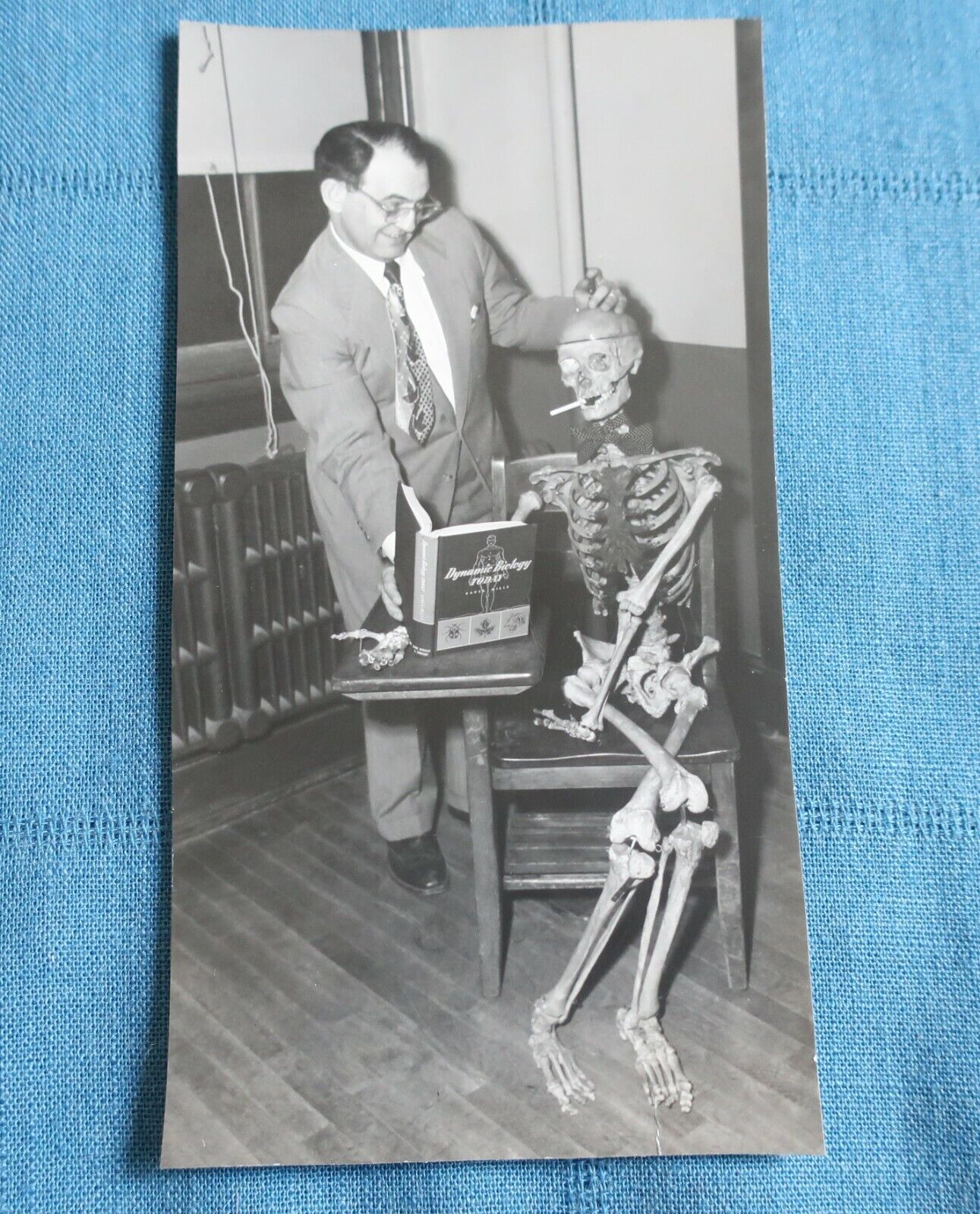 Vintage Smoking Skeleton Photograph 1950s Classroom Teacher Biology Funny 3x6