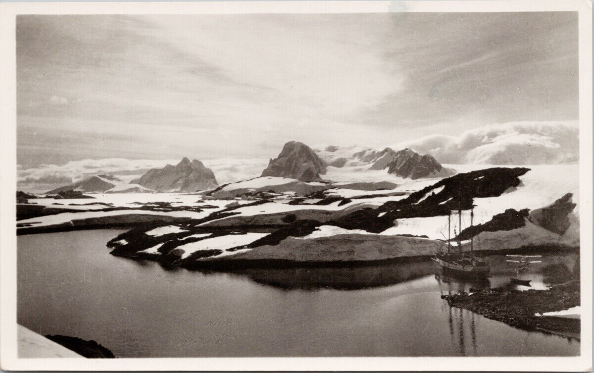 Ship Float Plane Graham Land Antarctica Scott Polar Research RPPC Postcard H8