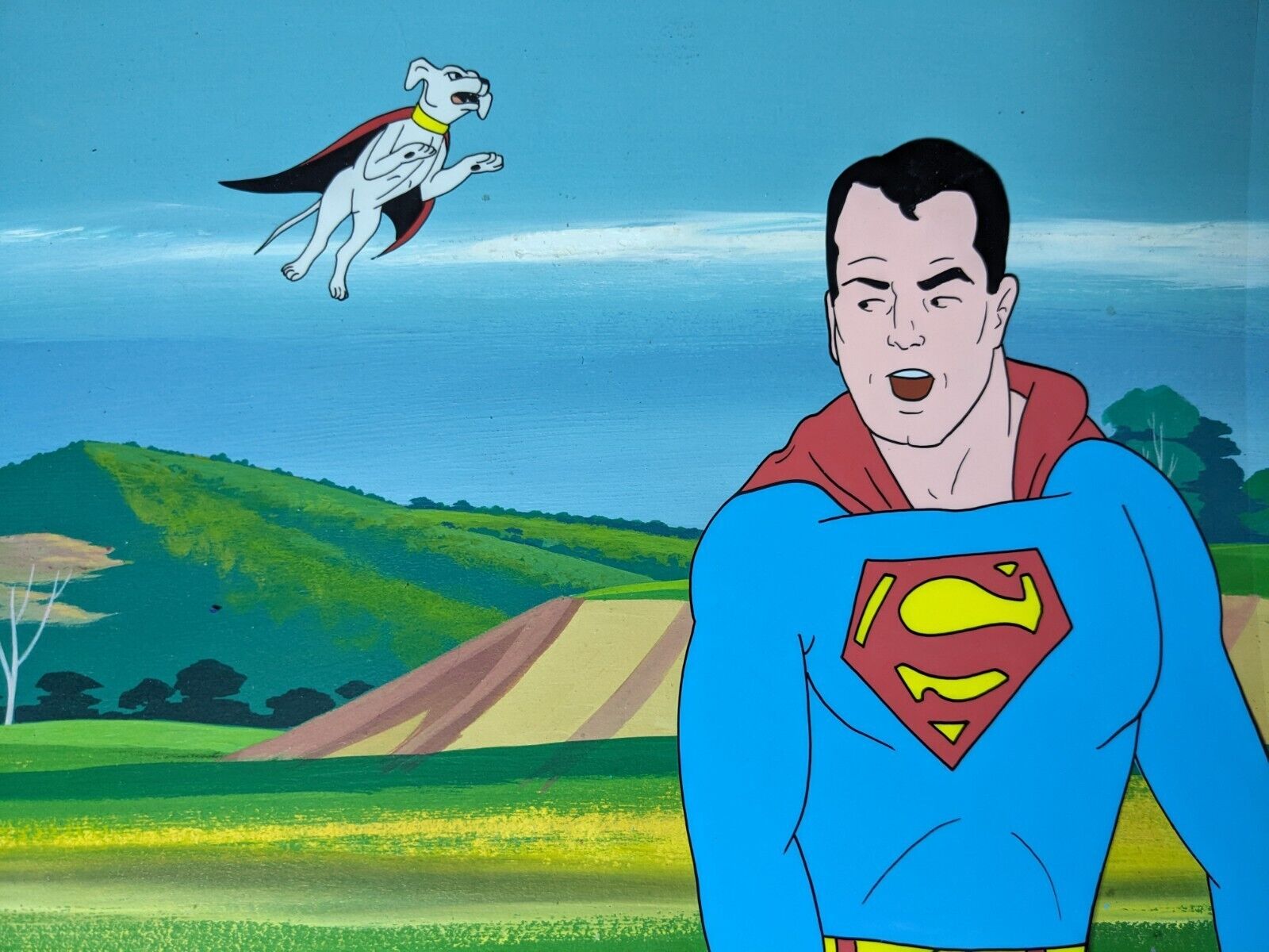  Superman Animation Cel Background Production Art  Comics Cartoon Comics 60's I9