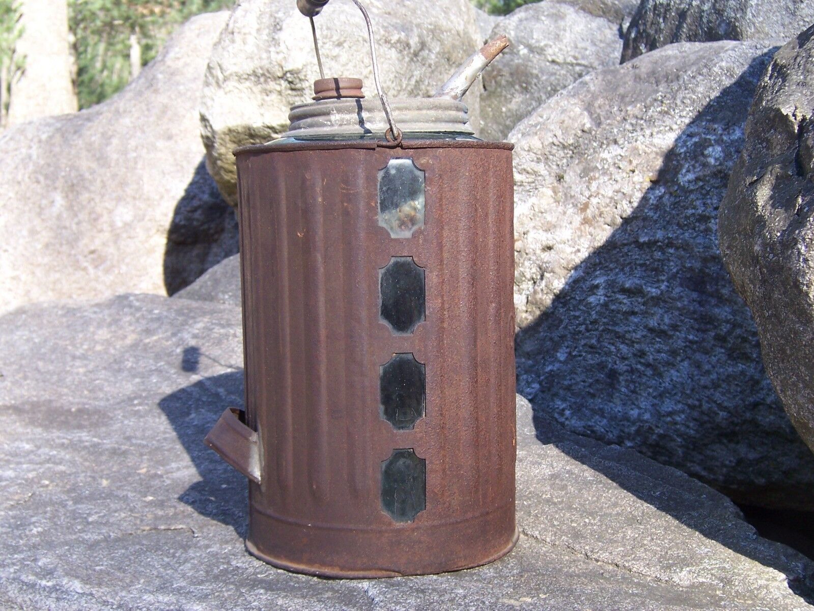 Early Glass Queen Kerosene Fuel Oil Lamp Filler Can Lantern Bottle Can Gas Rare
