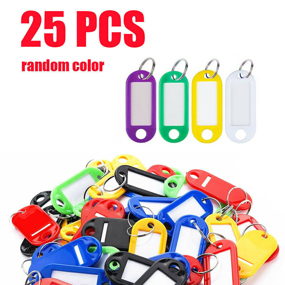 25-200 Plastic Key Tags with Metal Ring Luggage Car Tags ID Label Name Tags