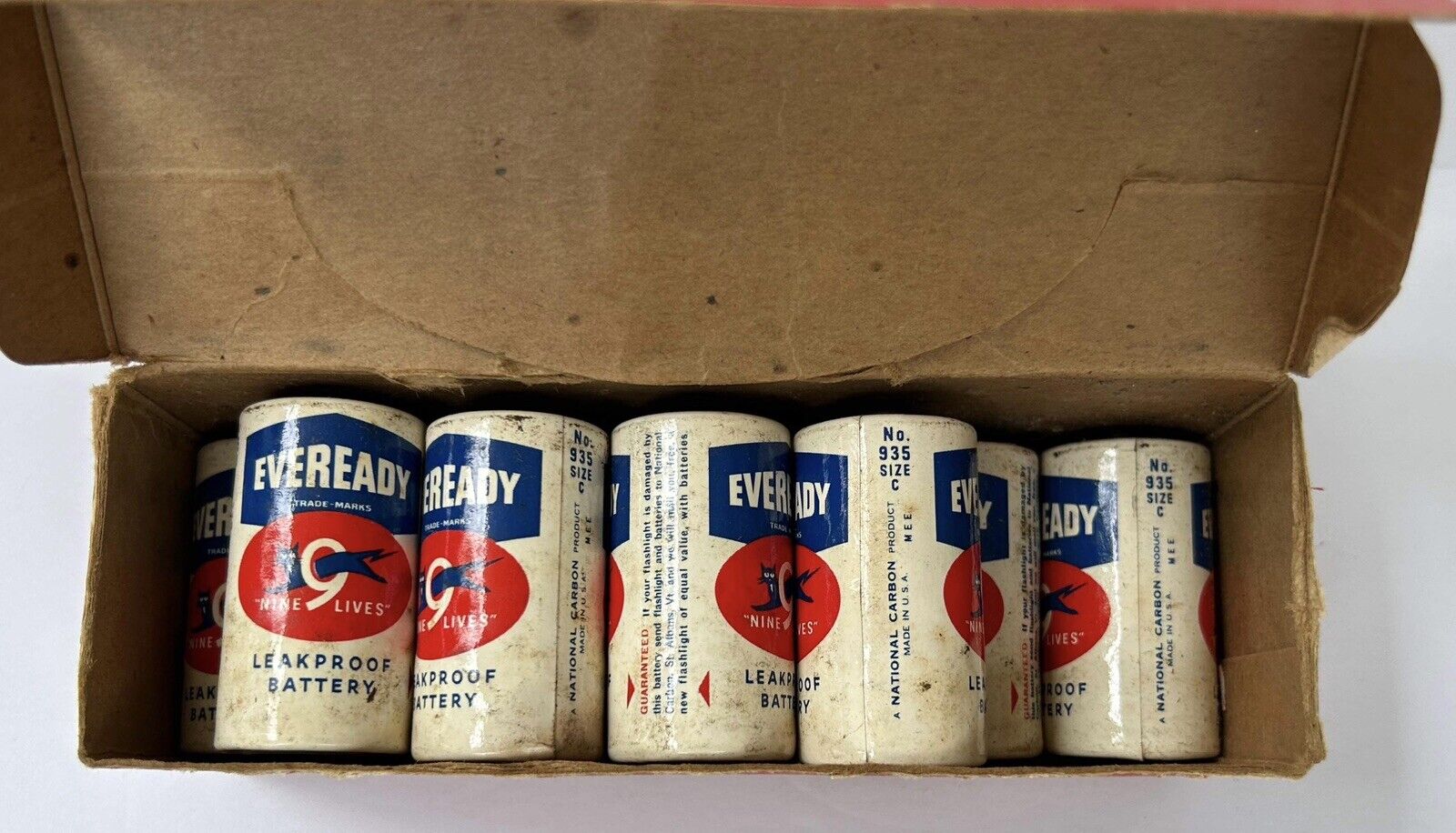 Vtg Eveready 1940s Battery No. 935 C Cell Lot Of 10 LEAKPROOF \