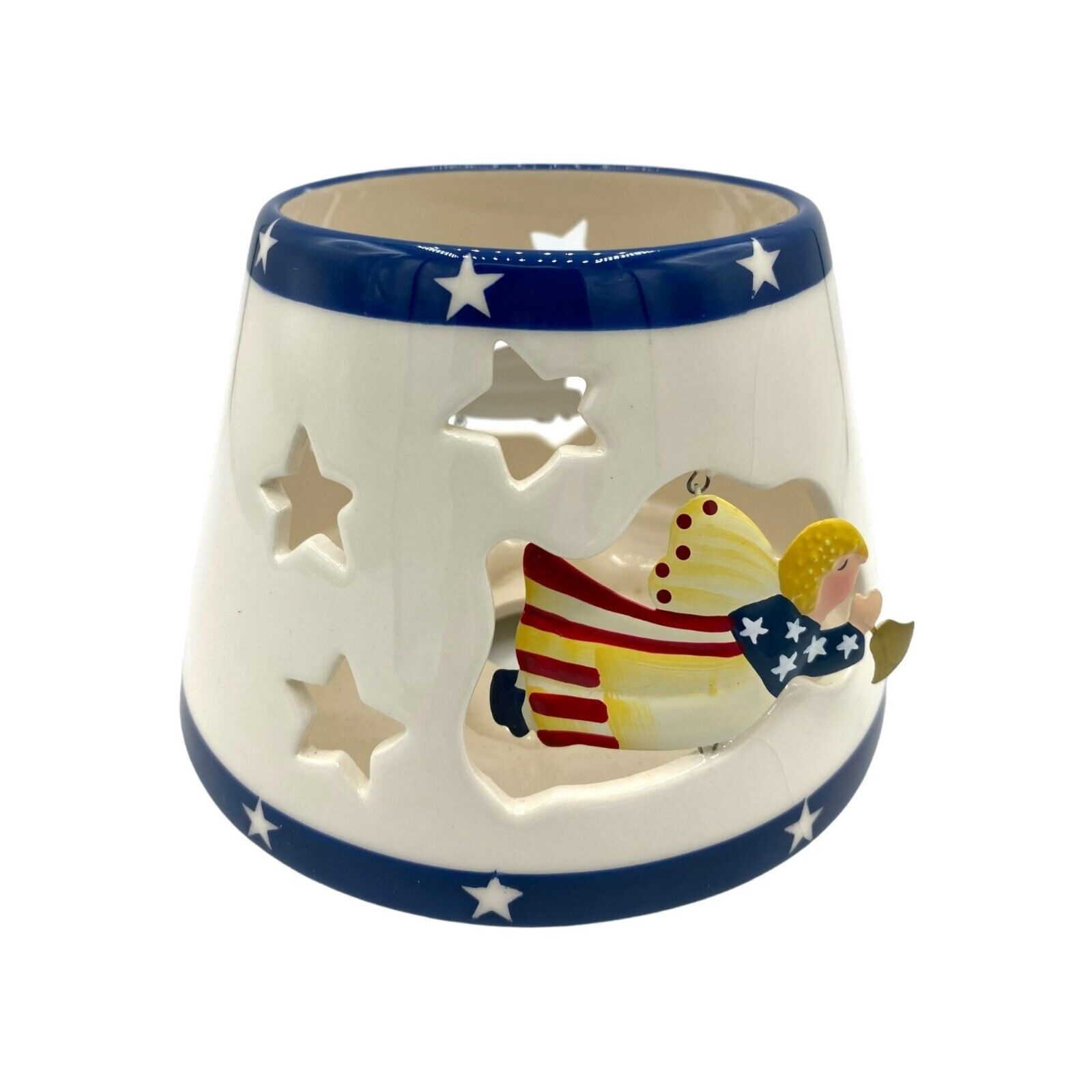 Vintage HOMCO Candle Capper Americana Patriotic Angel Jar Topper Red White Blue