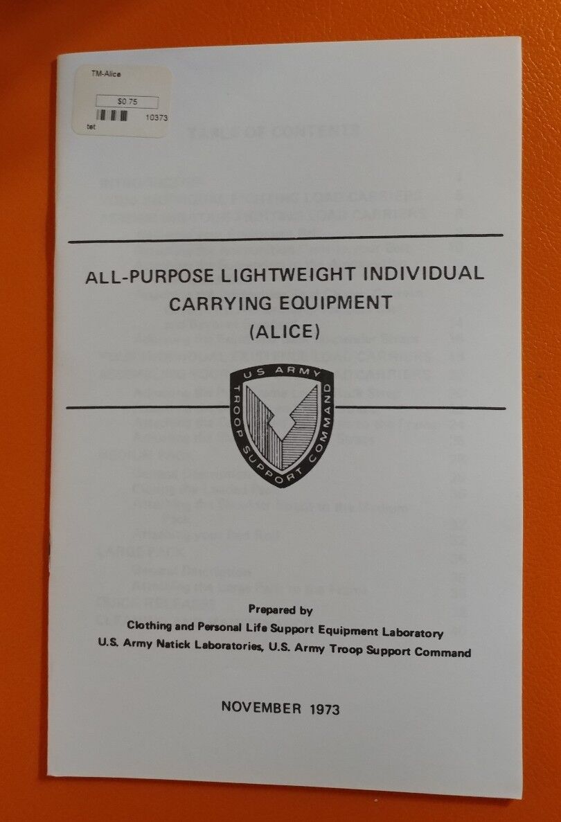 Vintage All-Purpose Lightweight Individual Carrying Equipment (ALICE) Manual 
