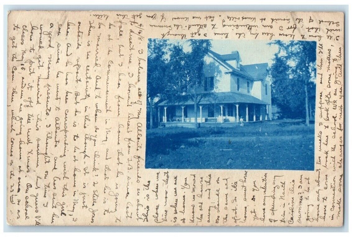 1908 Home Residence House Cyanotype View White Oak NC RPPC Photo Postcard