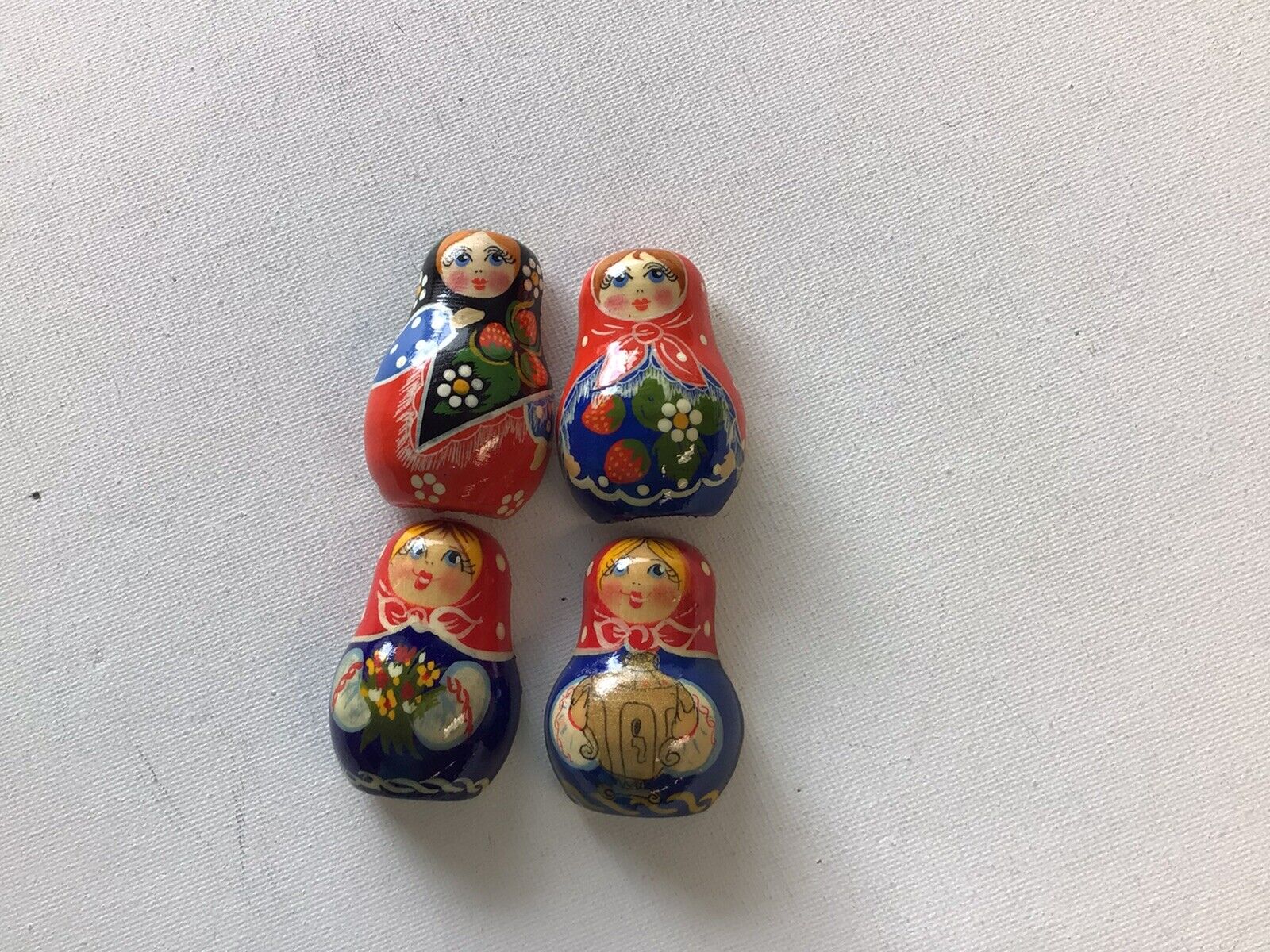 Lot of 4 Vintage Wooden Magnet Matryoshka Doll for Refrigerator from Russia 