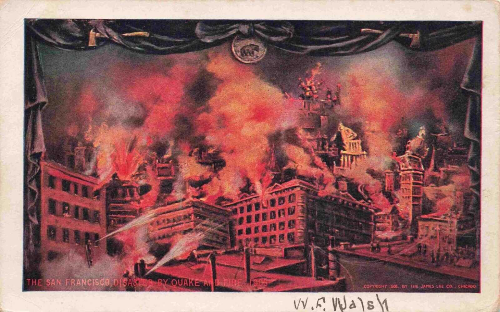 Disaster Fire Earthquake San Francisco 1906 City on Fire Night Scene Postcard