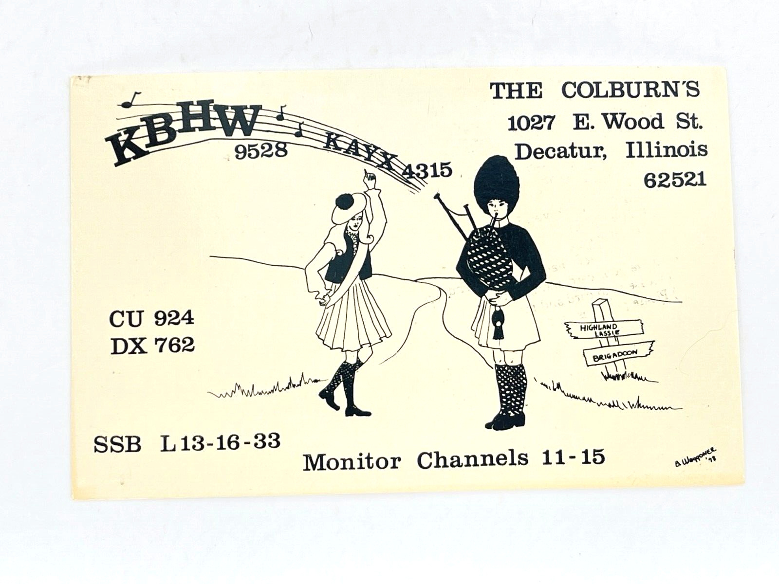 Vintage QSL Card Ham CB Amateur Radio The Colburn\'s KBHW 9528 Decatur Illinois