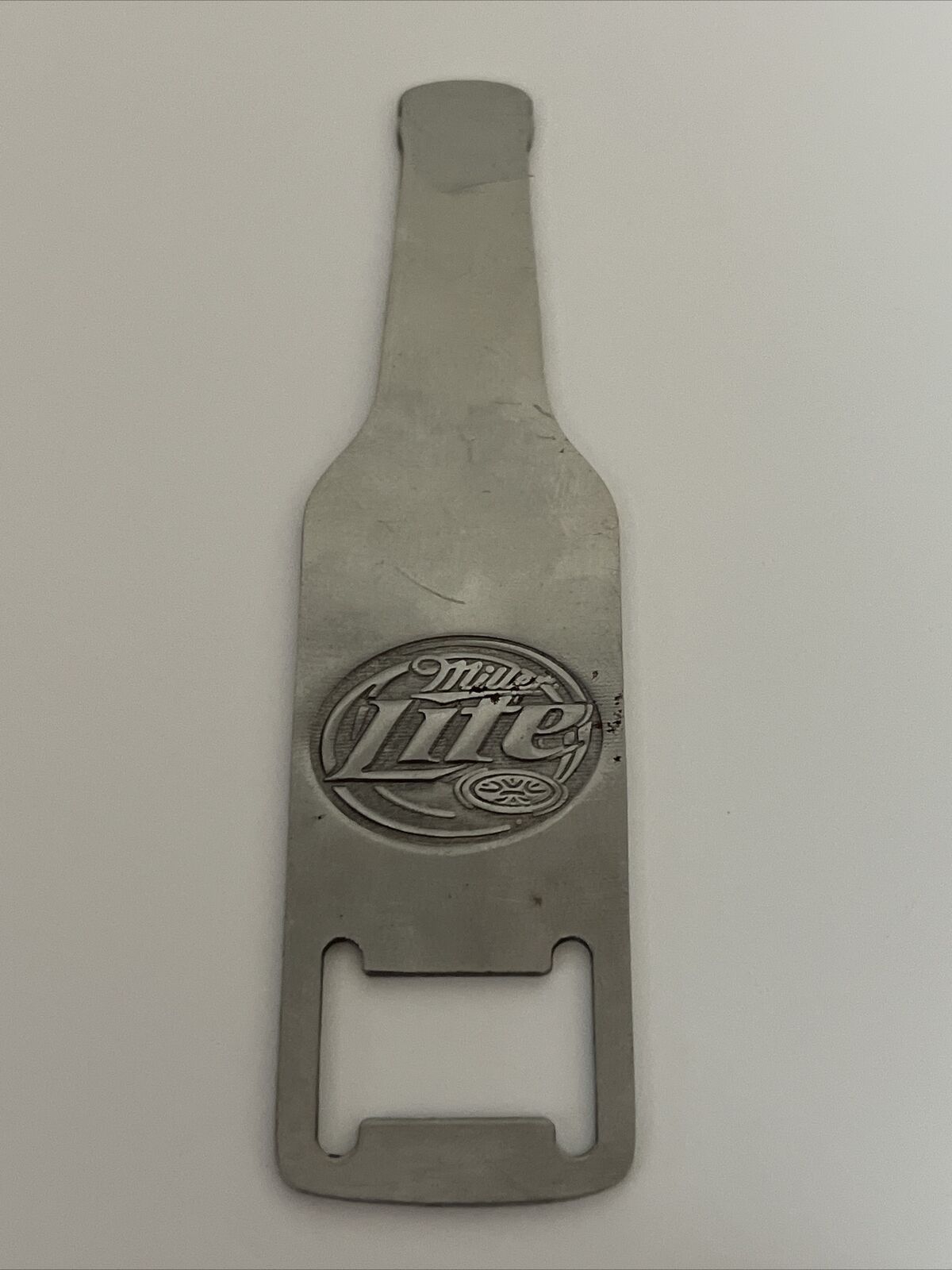 1 Vintage Miller Lite Bottle Opener, Metal, Bottle Shaped.