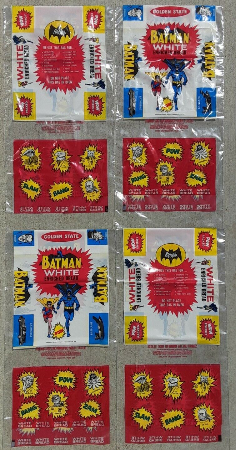 4 Original 1966 BATMAN & ROBIN DC COMICS Bread/Comic Book Bag NOS Vintage MINT