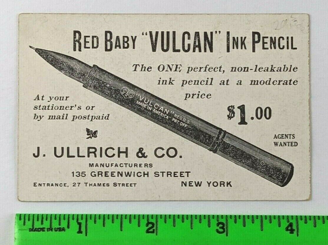 Vintage 1880\'s Vulcan Ink Pencil Pen Writing Indian Music Lessons Trade Card 