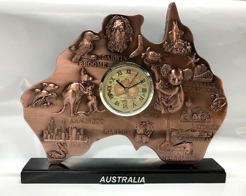 Australian Gold R'd Map Clock  Australia Souvenir Table Clock Gift Office Decor