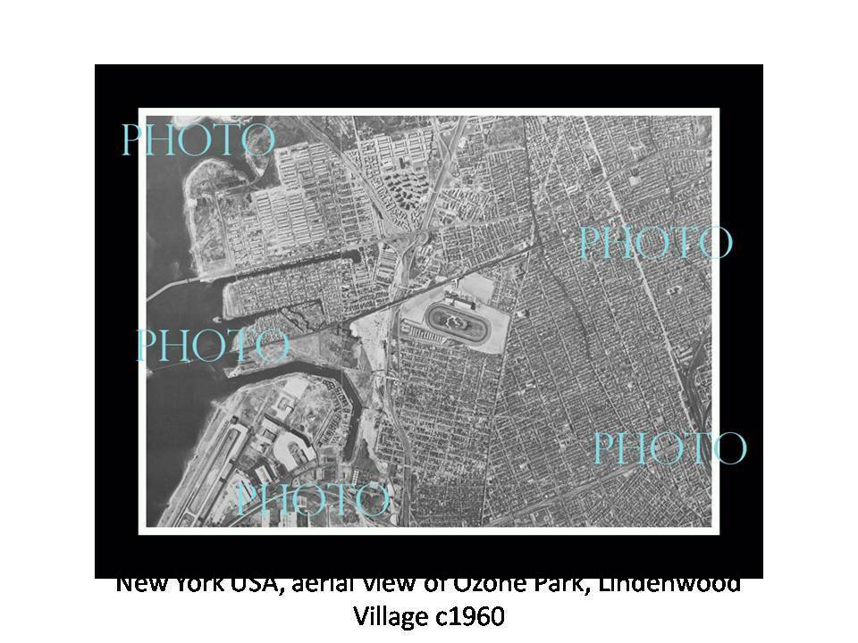 OLD POSTCARD SIZE PHOTO NEW YORK USA AERIAL VIEW OZONE PARK LINDENWOOD c1960