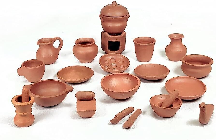 Handmade Plain Terracotta Clay Miniature Kitchen Set For Home Decor & kids Play