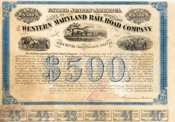 Western Maryland Railroad - $500 Bond - Railroad Bonds