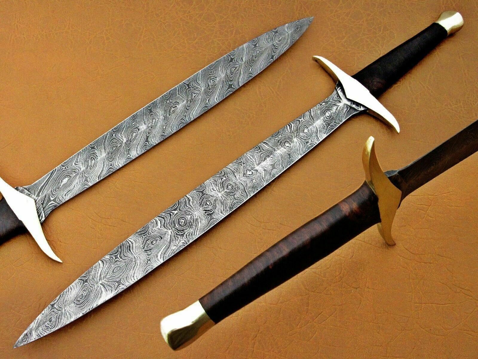 Rare Design Hand Made Damascus Sword With Rose Wood Handle No.7