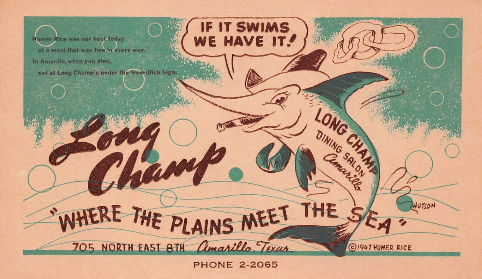 Amarillo TX Texas Long Champ Longchamp Restaurant Advertising Vtg Postcard A39
