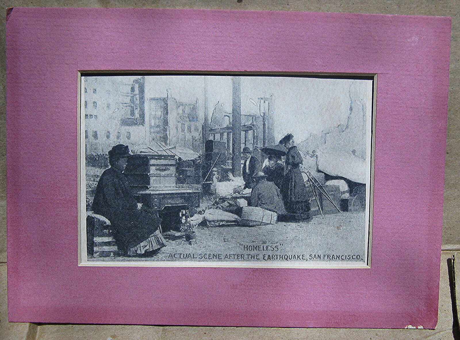 matted photo postcard homless 1906 San Francisco Earthquake Actual Scene