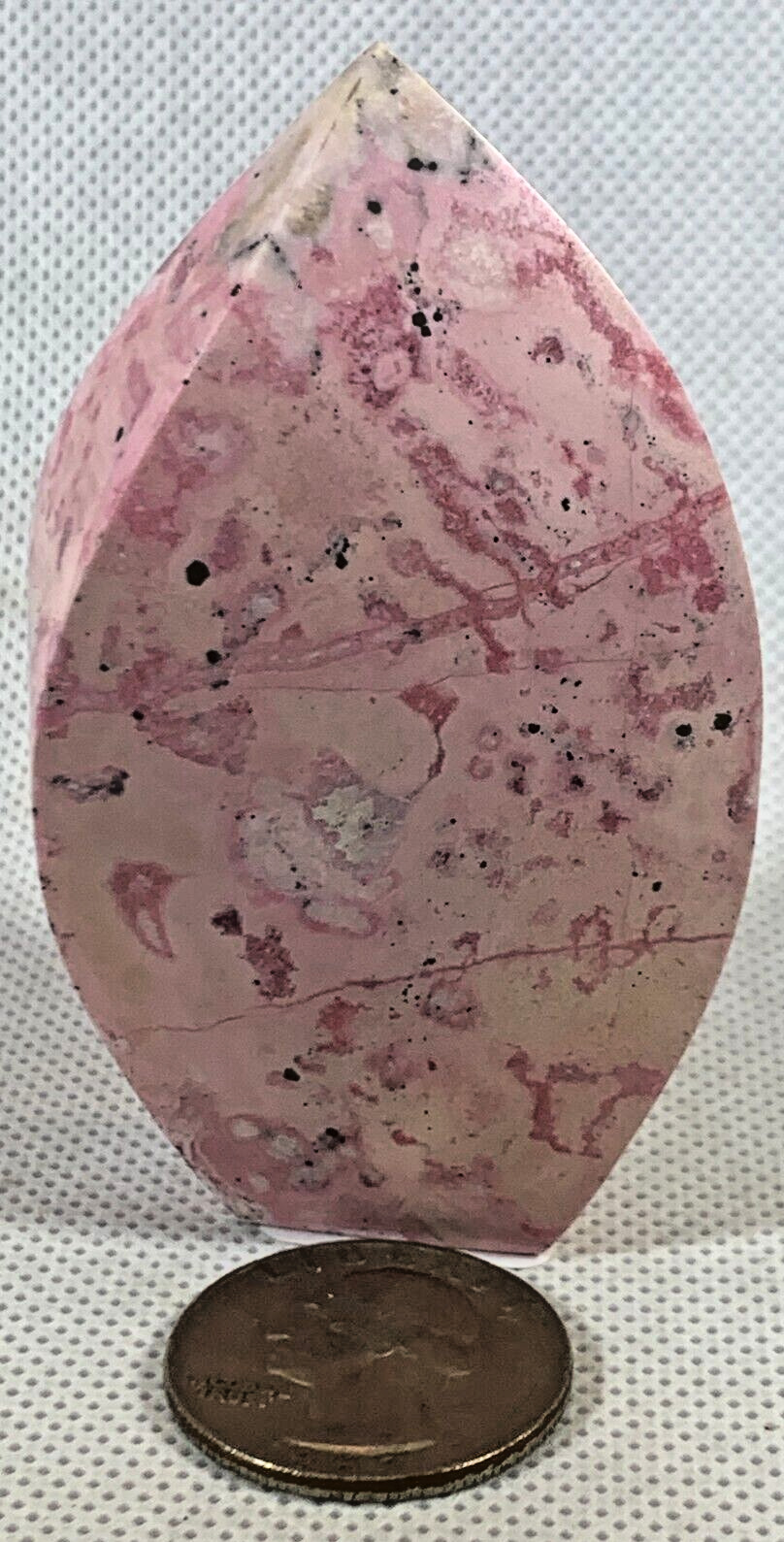 RHODONITE FLAME - PINK SWIRLING LIGHT AND DARK COLORING -PERFECT POINT