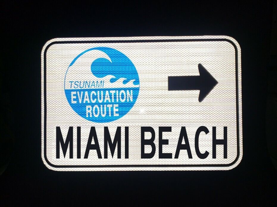 MIAMI BEACH Tsunami Evacuation route road sign 18\