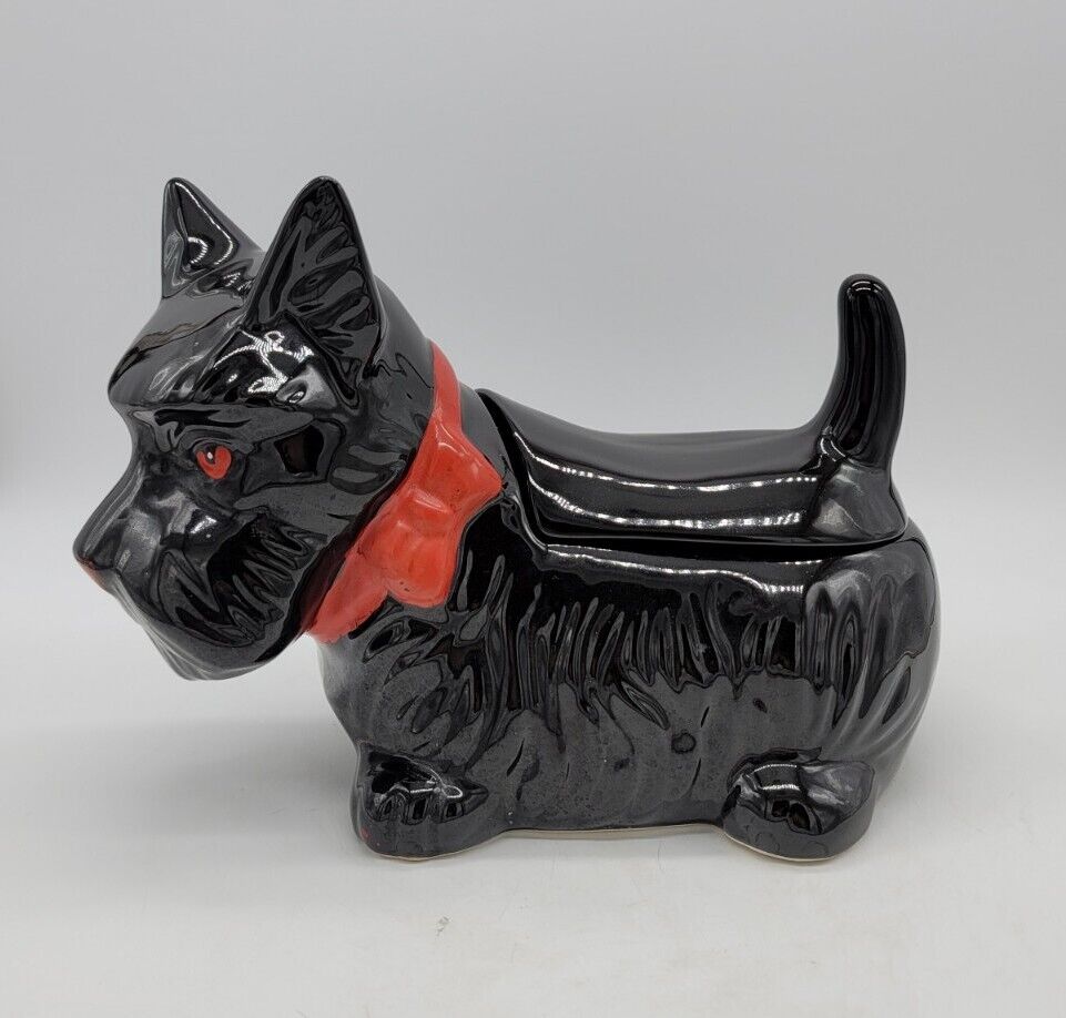 Vintage Mid-Century USA Black Scotty Scottish Terrier Dog Cookie Treat Jar 