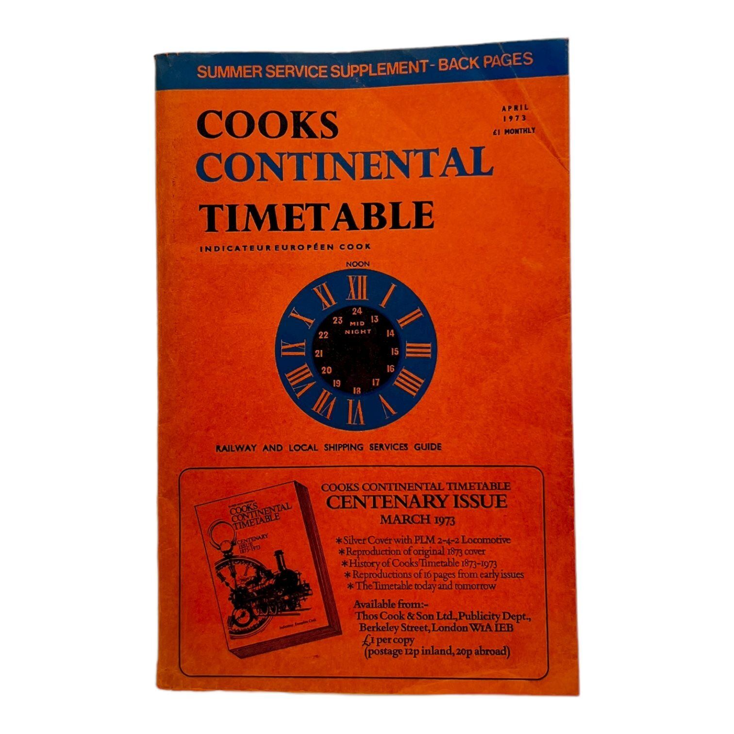 April 1973 Thomas Cook Continental Railway & Local Shipping Services Guide