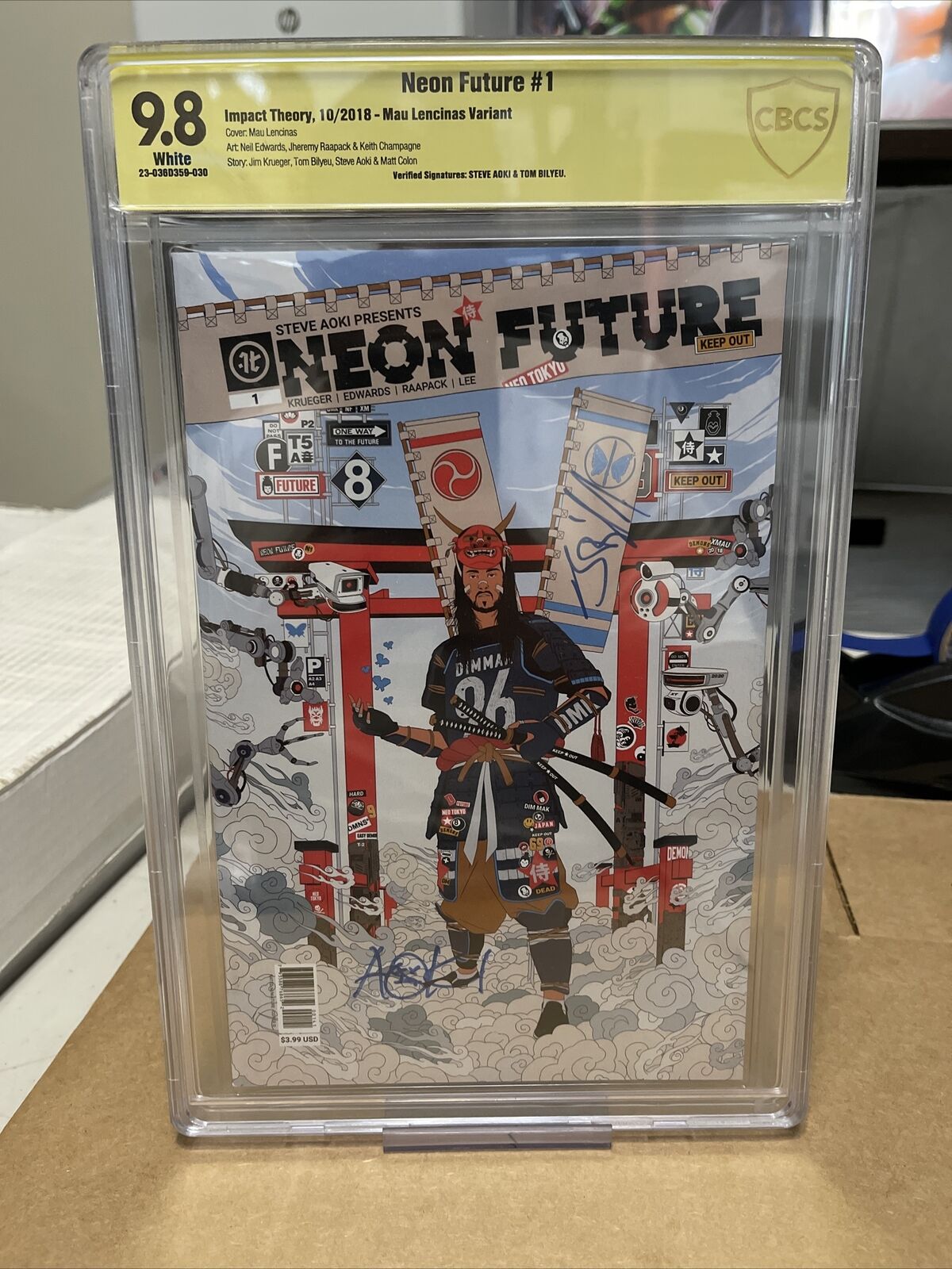 Neon Future #1 CBCS NM/M 9.8 Signed SS Steve Aoki & Tom Bilyeu Cover D Variant