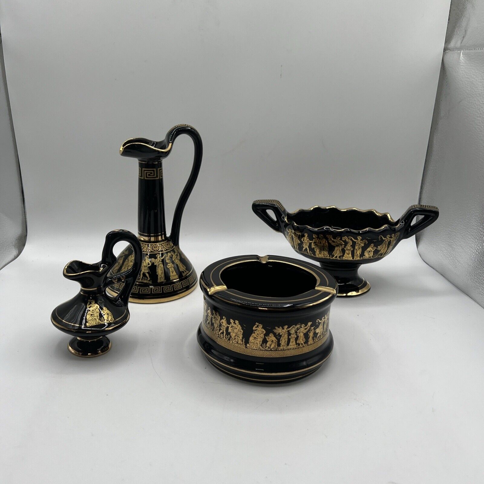 Vintage A Lot Of 4 pcs Hand Made in Greece  w/24k Gold Painted Design