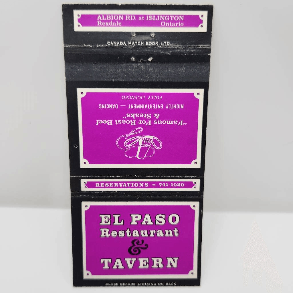 Vintage Matchcover El Paso Restaurant & Tavern Rexdale Ontario Canada