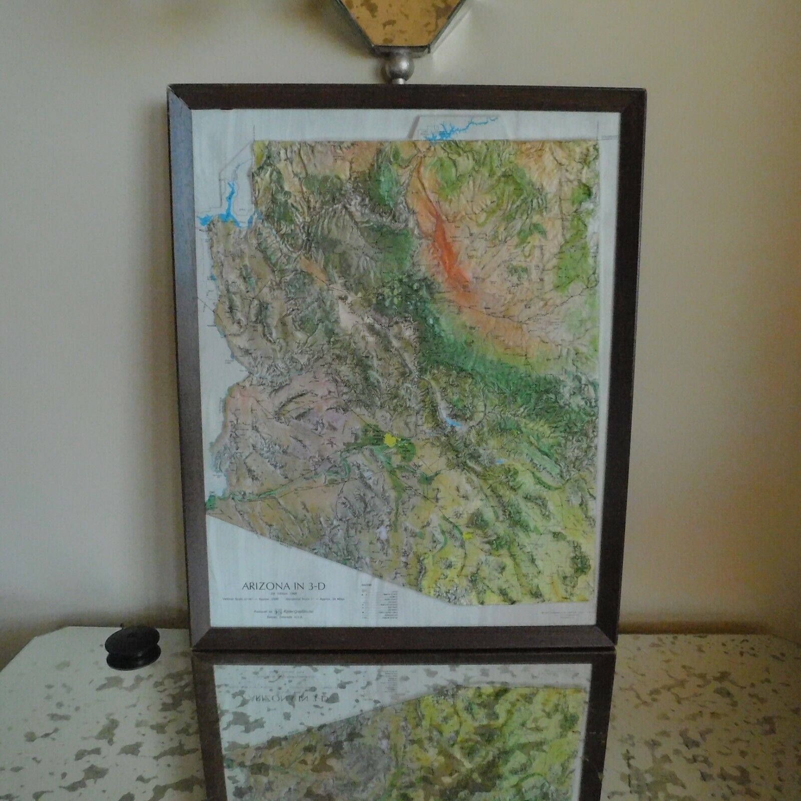 VINTAGE 1968 KISTLER GRAPHICS 3 D MAP of ARIZONA / 1ST EDITION  FRAMED 16\