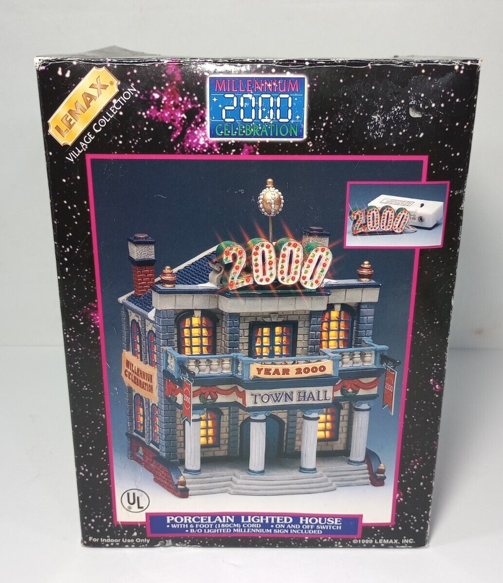 Lemax Year 2000 Town Hall Millennium Celebration Christmas Lighted House NEW