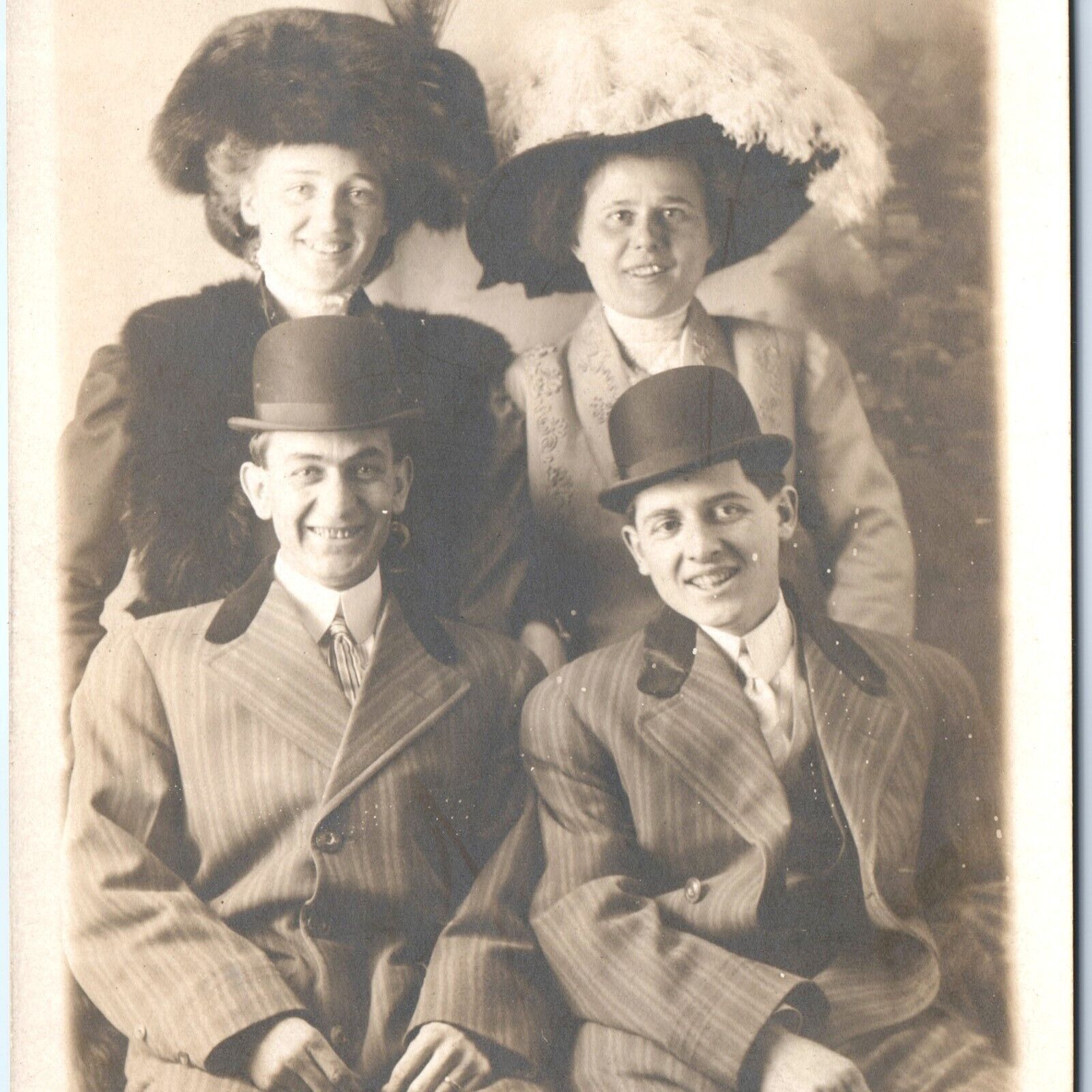 c1910s Edwardian Era Couples Laugh RPPC Rare Smile Rotten Teeth Real Photo A140