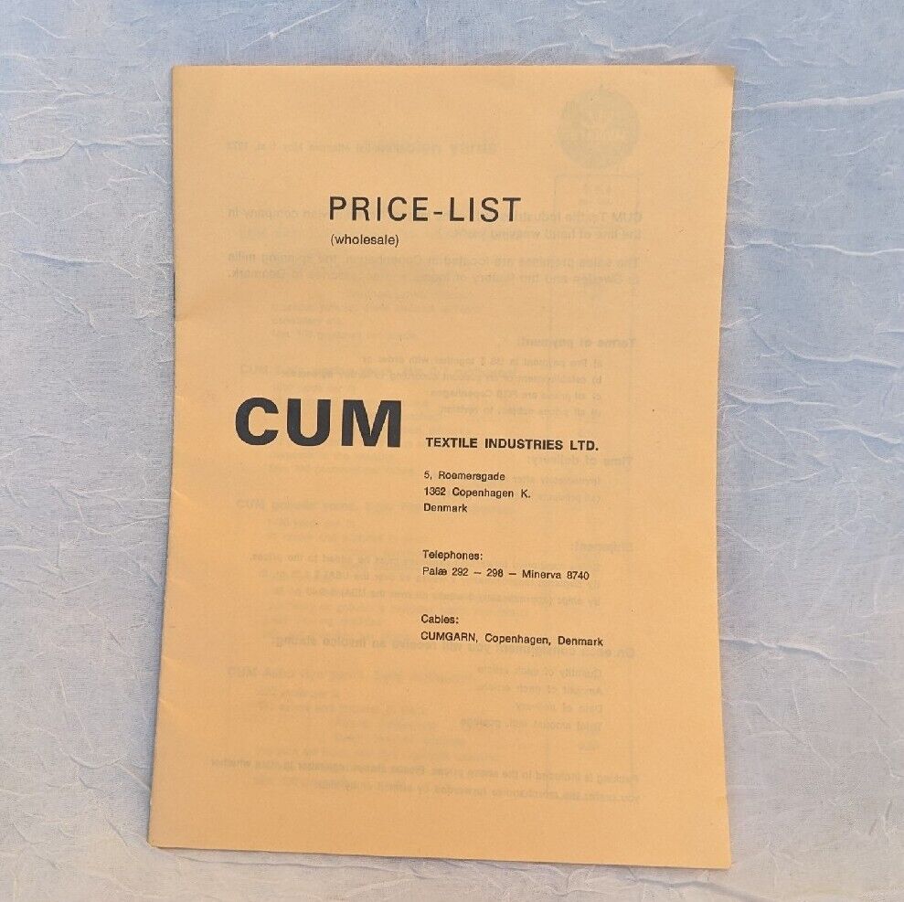 Vtg 1972 Cum Price List Denmark Textile Industries Ephemera Brochure Yarn Weave