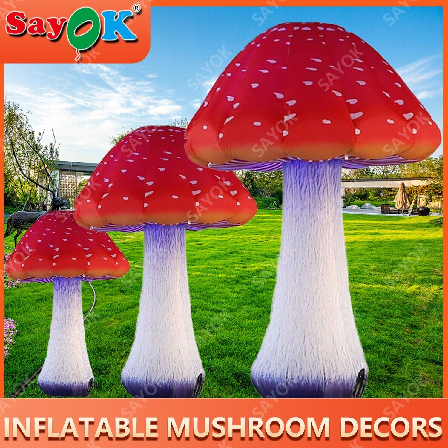 Full Printing Colored Giant Inflatable Mushroom LED Light Decors with Air Blower