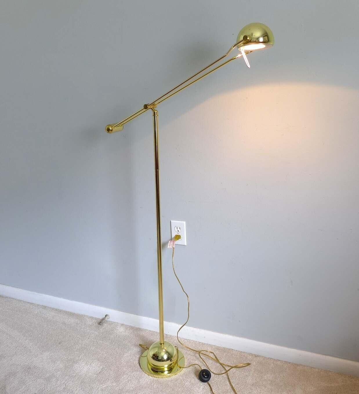 Mid Century Brass Eyeball Floor Lamp Sonneman Style Counterbalance Adjustable