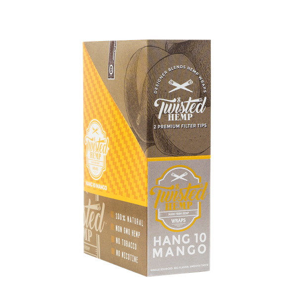 Twisted Wraps 2 Leaf per Pack 15 Count Box 30 Rolling Papers (Hang 10 Mango)