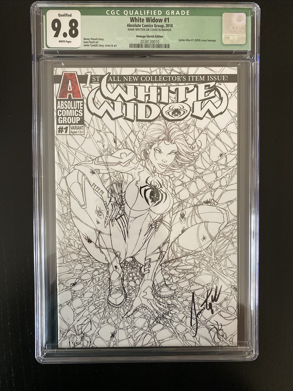 Absolute Comics White Widow #1 (2019)  Sketch Varriant CGC 9.8 Signed Qualified 