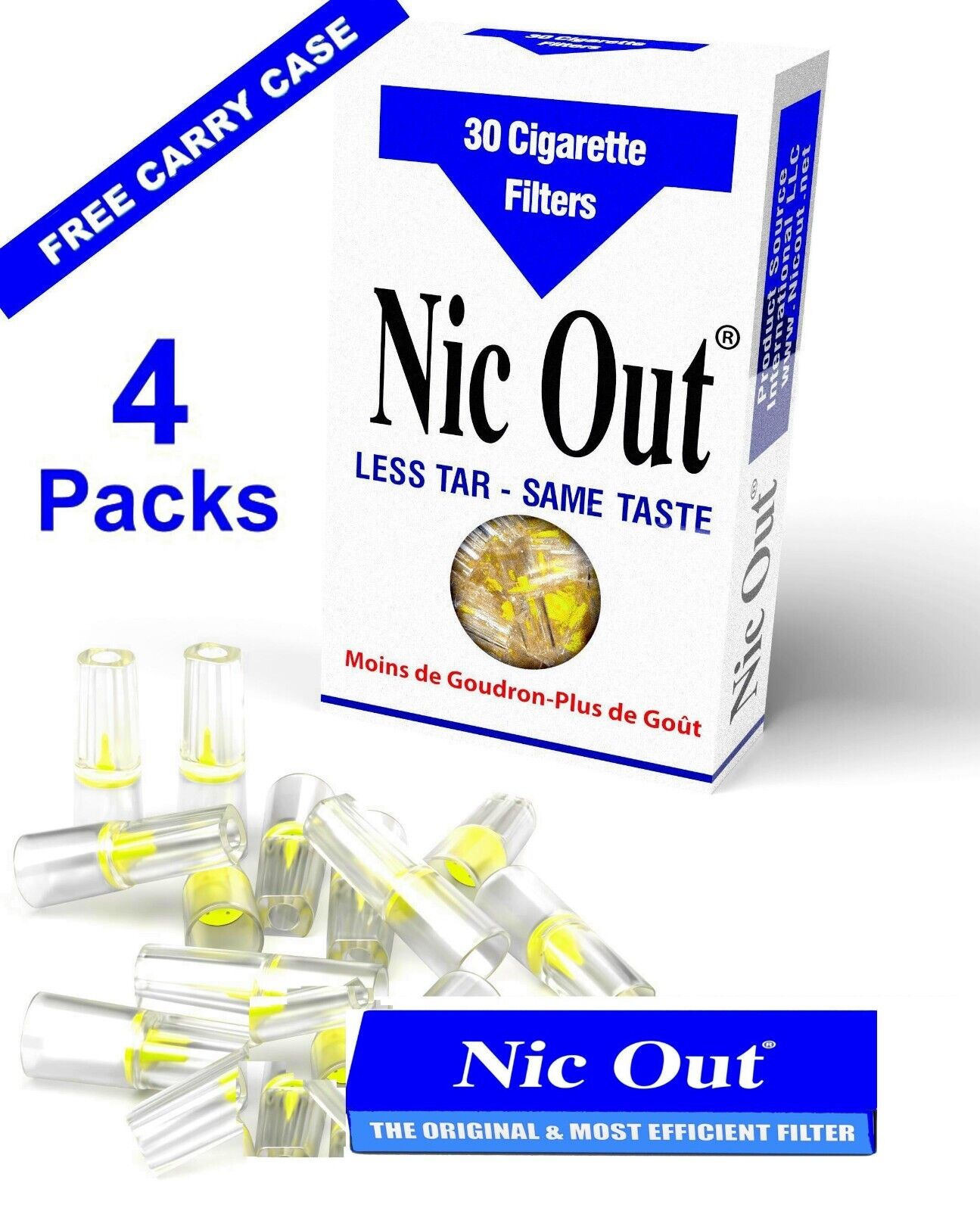 NIC OUT 4 Packs Cigarette Filters 120 Tips Filter Out Tar & Nicotine  Free Case