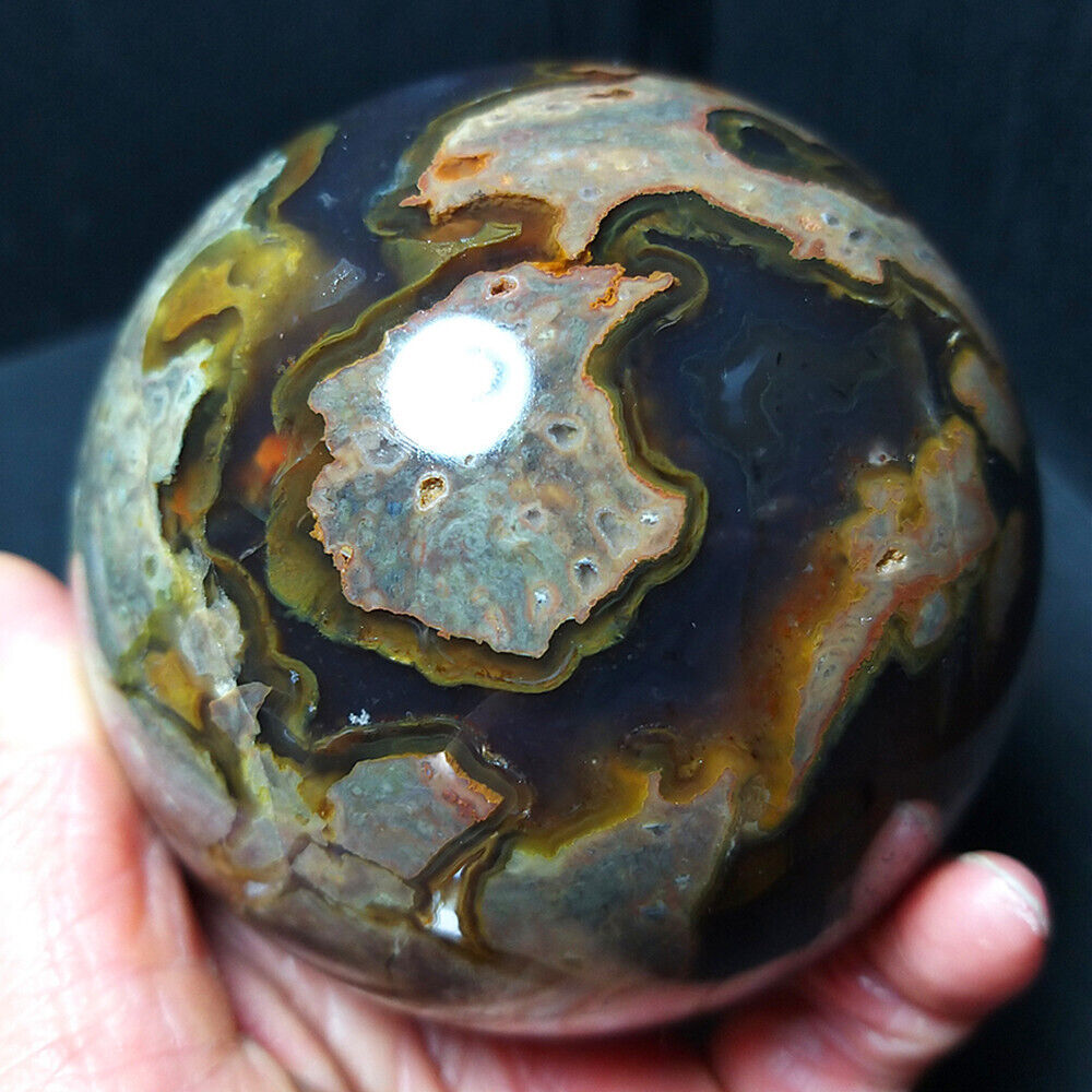 Rare 841.5g Natural Polished Colorful volcano Agate Crystal Ball Healing  A3606