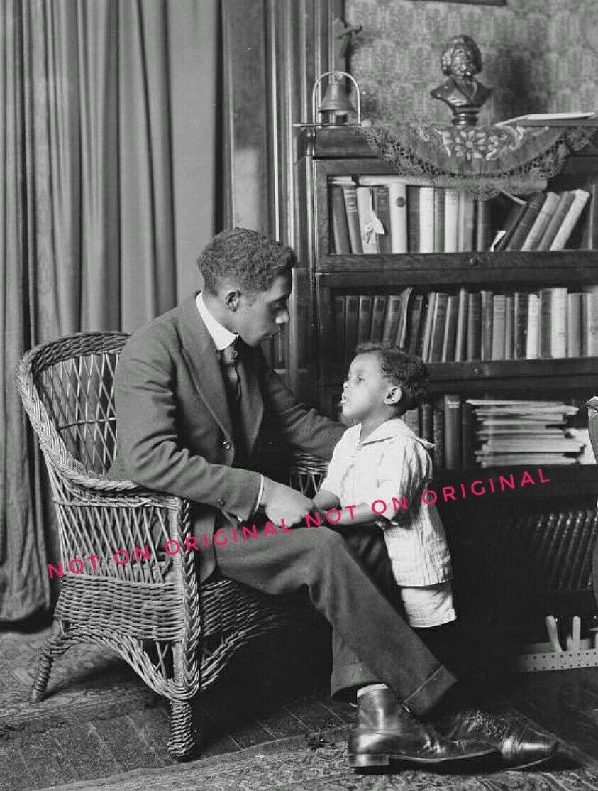 Vintage Old 1920 Photo reprint of African American Black Man Loving Father & Son