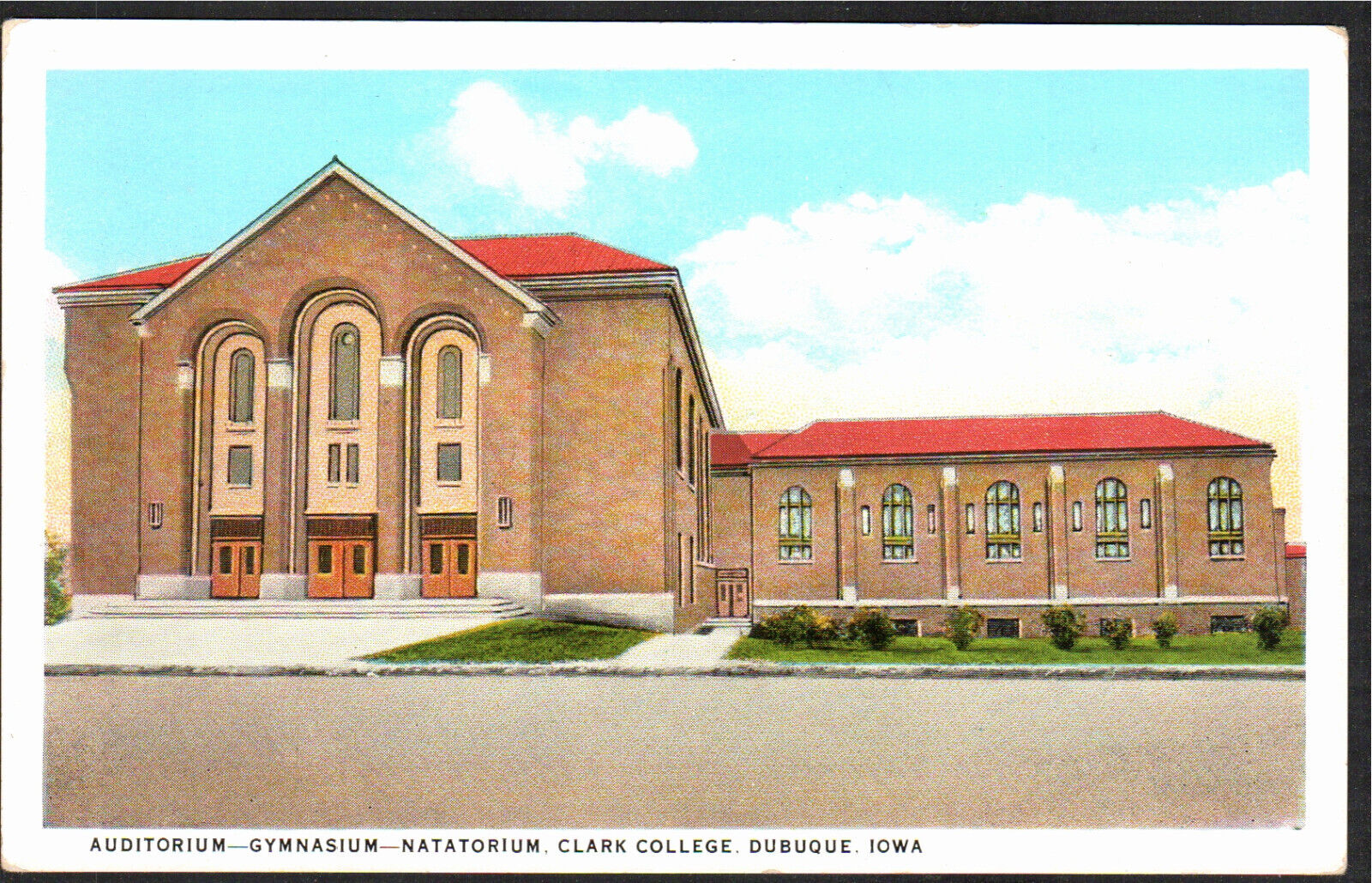 Postcard IA Clark College Dubuque Iowa Auditorium Gymnasium Natatorium